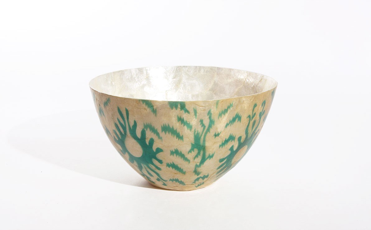 Turquoise Pattern Mother-of-Pearl Salad Bowl - Medium