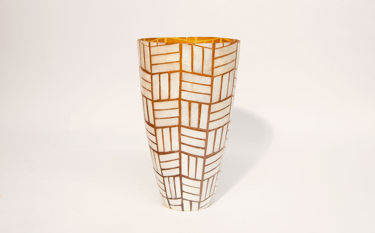 Gold and White Herringbone Mother-of-Pearl Vase